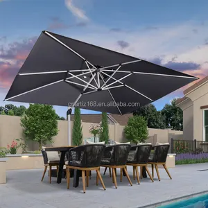 Aluminium Grote Cantilever Buiten Zon Led Licht Parasol Romeinse Parasol Voor Tuin Schaduw Voor Patio Parasols & Bases