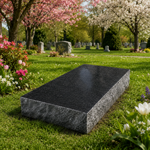 Marqueur plat en granit noir jais à vendre, monument funéraire, design américain, surface noire - Product Image 4