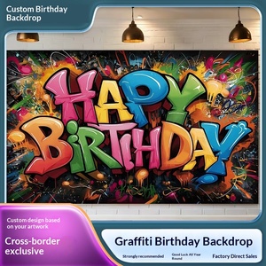 Aodu Hip Hop Graffiti Spanduk Ulang Tahun Kain Latar Belakang Pesta Neon Hitam Properti Photo Booth Grosir Pabrik - Product Image 4