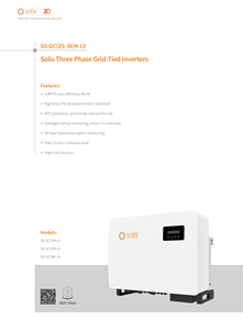 Inversores trifásicos conectados a la red S5-GC(25-36)K-LV de 25kw, 30kw y 36kw, 4 MPPT, bajo voltaje - Product Image 4