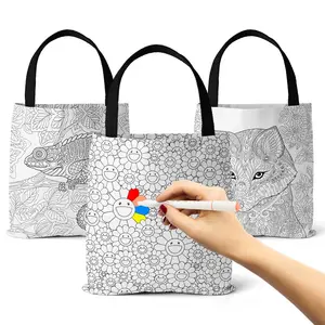 Hoge Kwaliteit Custom Eco Kinderen Handgeschilderde Gepersonaliseerde Kleuterschool Strand Tote Boodschappentas Canvas Katoenen Tas Voor Kinderen