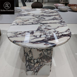 Table à manger en marbre personnalisé ovale Calacatta <span class=keywords><strong>Viola</strong></span> Meubles en pierre à veines violettes Table à manger en marbre de luxe Table de dîner Mesa - Product Image 3