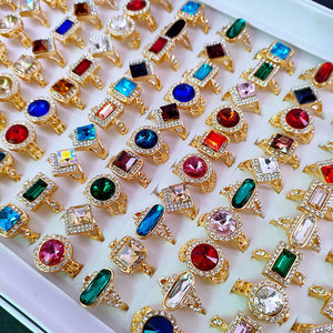 Anillos KC de Aleación Chapados en Oro con Gemas de Cristal Multicolor, Piedras de Imitación Ovaladas, Cuadradas y Redondas - Product Image 4