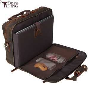 Tiding Vintage Genuine Leather 15.6 Inch Laptop <b>Briefcase</b> Business Shoulder Bag Men Dark Brown - Product Image 4