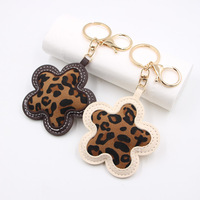Gantungan Kunci Kulit PU Motif Leopard Bunga Lucu Grosir, Aksesoris Tas Fashion Wanita Remaja Putri