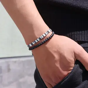 Männer Frauen Böhmischer Stoff Naturstein Multis trand Armbänder Neues Design Lava Rock Edelstein Leder Armbänder Geschenke für ihn sie