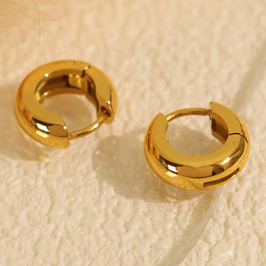 Huggie Earrings <b>Titanium</b> Steel Geometric Polished Gold Silver Unisex Everyday Wear - Product Image 2