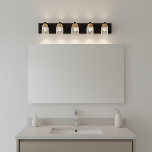 LIVEELUMAW Lámpara de Espejo de Vanidad de Vidrio Negro de 5 Luces LED, Iluminación Moderna para Baño, Regulable, Montaje en Superficie, 110V - Product Image 2