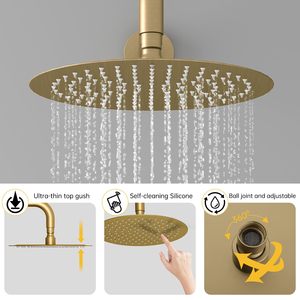 Ensemble de kit de garniture de <span class=keywords><strong>baignoire</strong></span> murale à trois fonctions pour <span class=keywords><strong>douche</strong></span> chaude et froide <span class=keywords><strong>en</strong></span> or brossé avec poignée unique - Product Image 3
