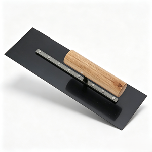 Truelle à main en acier au carbone à extrémité arrondie avec manche en bois pour le finissage du béton et du plâtre, outil de construction - Product Image 4