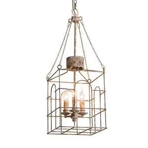 Classic square birdcage vintage iron pendant light for dining room, hanging light for stair