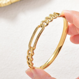 18k gold timeless radiant glossy wide curb chain shimmering clear zircon stylish customizable stainless steel <b>bangle</b> <b>bracelet</b> - Product Image 2