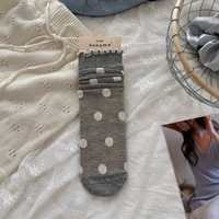 Lots mixtes en gros de chaussettes mi-mollet en coton pour femmes, avec nœud, à pois et bord à volants, style chaussettes tombantes