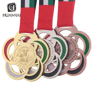 customize logo printing UAE mohammed bir zayed summer program metal medal hanger