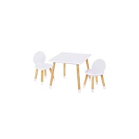 Ensemble de table et 2 chaises à dossier rond en bois personnalisées pour enfants, table d'activités nordique pour enfants pour dessiner, lire et jouer