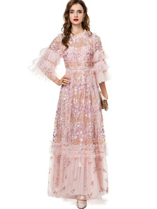 Taglie forti abito <span class=keywords><strong>lungo</strong></span> 2025 estate festa di matrimonio donna Allover lussuoso ricamo <span class=keywords><strong>mezza</strong></span> <span class=keywords><strong>manica</strong></span> Sexy Tulle maglia abito <span class=keywords><strong>lungo</strong></span> 4XL - Product Image 6