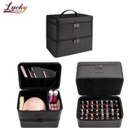 Étui d'art d'ongle de haute qualité avec compartiments pour vernis à ongles sac de vanité Portable avec porte-brosse sac à ongles Double couche