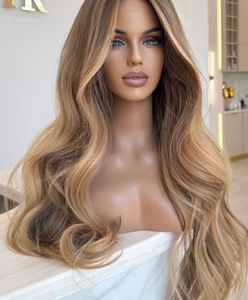 Parrucca in Capelli Veri All'ingrosso, Full Lace, Marrone Cioccolato con Mechès Money Piece, Onde Morbide, Nodi Sbiancati, Parrucca Americana per Matrimonio - Product Image 2
