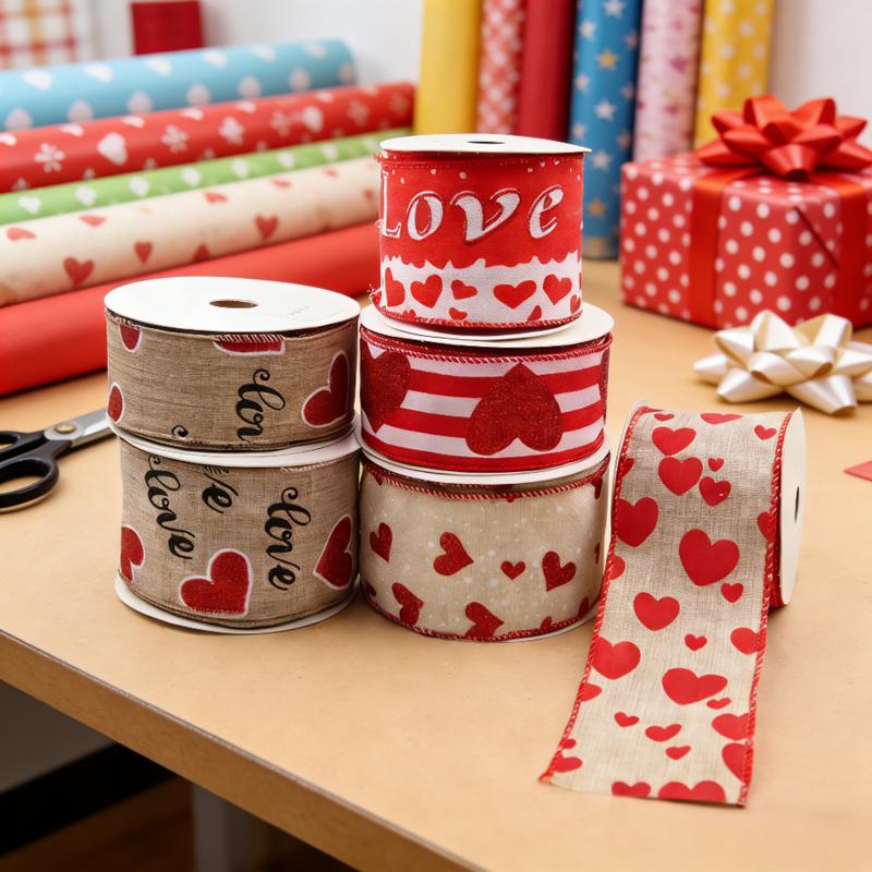 Luxury Grosgrain Silk Printed Floral Heart Design Spring Ribbon Spool