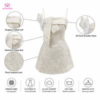 Fabrication de vêtements sur mesure, robe de cocktail sans bretelles à fleurs brodées en dentelle, coupe évasée asymétrique, OEM ODM, marque privée