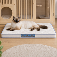 Tapis rembourré pour niche à chat avec bordure bleu pâle, fenêtre de visualisation et fond antidérapant pour cages à chat domestiques