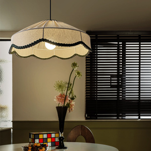 <span class=keywords><strong>Lustre</strong></span> suspendu en tissu à bords festonnés, style vintage, plissé, avec garniture vert foncé, pour chevet, salle à manger, îlot de cuisine - Product Image 4