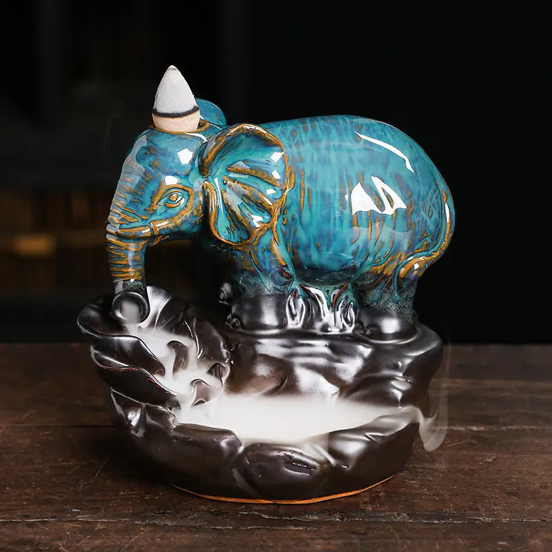 Bruciatore di incenso invertito in ceramica bruciatore di incenso a riflusso di elefante tailandese di loto decorazione della casa