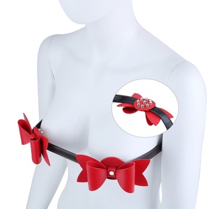 Christmas <b>Gift</b> Metal Spike Chest Nipples Massager PU Leather Breast Bondage Cover Fetish <b>Bow</b> Breast Binder Sex Toy for Women Men - Product Image 1