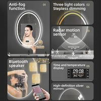 Miroir de salle de bain mural intelligent moderne ovale à LED avec interrupteur tactile anti-buée, verre éclairé, cadre en métal