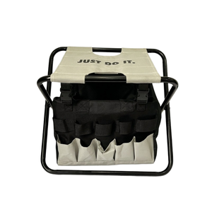 Banco de jardín plegable con bolsa para herramientas, silla de exterior de tela Oxford, marco de hierro rectangular, estilo informal - Product Image 1