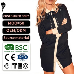 Robe chemise d'été pour femme, coupe trapèze amincissante, à manches longues et couleurs contrastées, collection automne, fabriquée sur mesure - Product Image 1