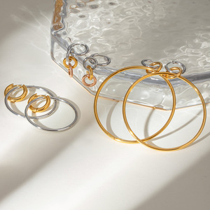 Pendientes de Aro de Acero Inoxidable con Oro de 18k, Anillos Geométricos Entrelazados, Joyería de Moda con Bloques de Color - Product Image 4