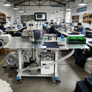 Machine automatique de pose de poches, poseuse de poches avec système d'aspiration, couture programmable pour vêtements de travail et denim - Product Image 1