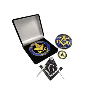 Custom Metal Cut Out Shaped Square And Compass Masonic Auto Car Emblem For Freemasons