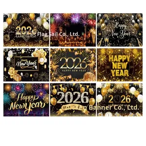 Nouveau 2026 nouvel an <span class=keywords><strong>fond</strong></span> peint à la main Polyester tissu compte à rebours Festival décoration fête bannière drapeau suspendu - Product Image 4