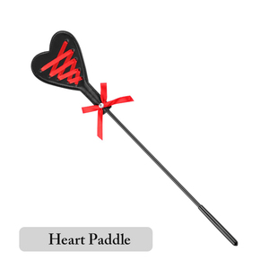 BANSEY Black and <b>Red</b> Leather Spanking Crop Heart Shaped Butt Slapper Fluffy Feather Tickler Erotic Roleplay Passion Props - Product Image 4