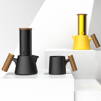 Cafetière à froid en céramique DHPO, ensemble café et thé avec poignée et couvercle en bois, 600 ml, facile à nettoyer, cadeau de Noël