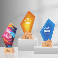 Nouveau trophée en bois noble, plaque de récompense en verre personnalisée pour la reconnaissance des employés, événements sportifs, cadeau d'anniversaire, vente en gros