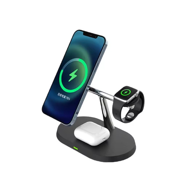Multi 3-in-1 Wireless Charger Docking Station with Magnetic Stand & Pad Fast Charging PD/QC Type-C Port for Mobile Phones