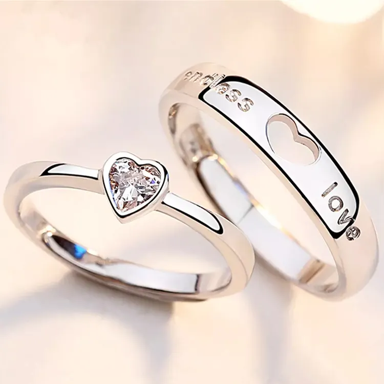 Custom Engagement Gifts 925 Sterling Silver Fashion Heart Wedding Rings Couple Set