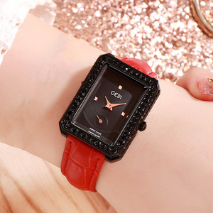 Nuevo reloj cuadrado con incrustaciones de diamantes para mujer, correa de cuero, resistente al agua, elegante y casual - Product Image 4
