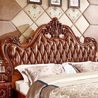 Europäischer Stil Massivholz-Lederbett mit Gepolsterter Rückenlehne 1,8 Meter Retro-Farbe Einzelbett - Schlafzimmermöbel