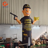 Homme gonflable publicitaire personnalisé, réparateur, 12 pieds de haut, bras qui bougent, pour la publicité des entreprises de construction