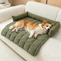 Coussin pour chien en velours côtelé doux, grand canapé pour animaux de compagnie avec côtés surélevés pour dormir et se reposer à l'intérieur