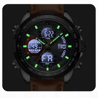 Montres pour hommes Naviforce 9197L 9197S en cuir et acier, décontractées, mode, étanches, affichage numérique LCD, calendrier, montre-bracelet
