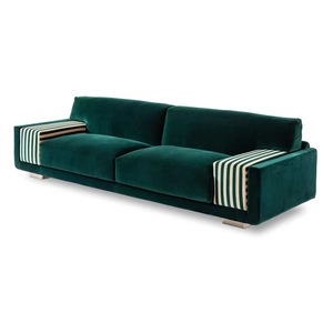 Divano di Lusso Italiano a 3 Posti per Soggiorno, in Velluto Verde Smeraldo, con Schienale Dritto, per Hotel, Villa <span class=keywords><strong>e</strong></span> Uso Domestico - Product Image 1