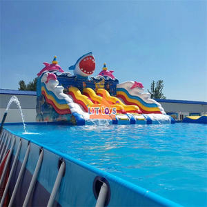 Tobogán de tiburón grande, Parque Acuático inflable comercial, marco de metal, piscina extraíble de acero, nuevo - Product Image 4