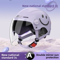 Casque Moto Modulaire ABS Demi-Coque Design Smiley Double Visière avec Feu Arrière et Protection Auriculaire Toutes Saisons - Vente Flash