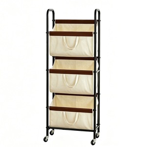 GREENSIDE Estante Móvil de Una Sola Capa Estilo Vintage de Cáñamo para Almacenamiento Clasificado, con Bolsas de Tela Desmontables y Ruedas, para Detrás de Puertas/en Paredes - Product Image 1