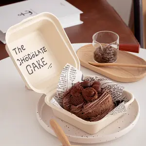 手描き弁当ケーキボックスティラミス包装ホワイトバーガー包装ボックスピクニックケーキ使い捨て包装パルプボックス